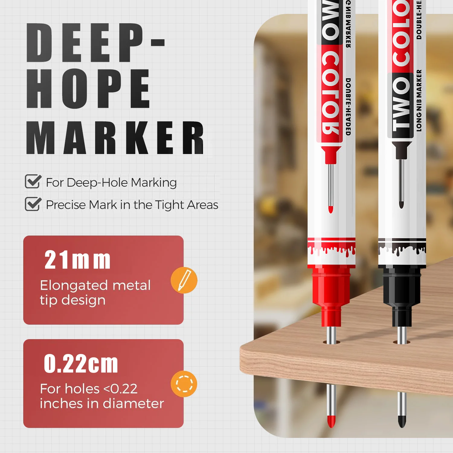 1/4Pcs Marker Pen Long Head Deep Hole Permanent Waterproof Double Headed For Woodworking Decoration Metal Perforating Pen.