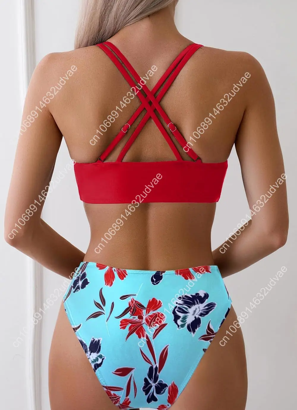 Tainehs Women's Push Up V Neck Bikini Sets Criss Cross Back Two Piece Bathing Suit