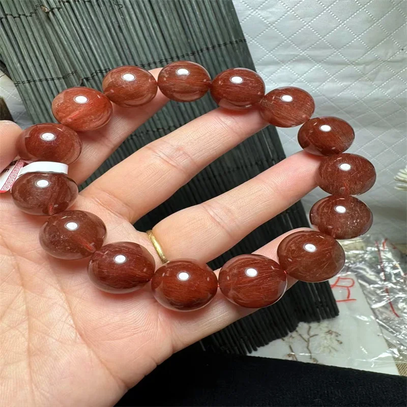 

Natural Red Rabbit Hair Rutilated Quartz Bracelet Energy Stretch Polychrome Handmade Beads Healing Women Jewelry Gift 14.8MM