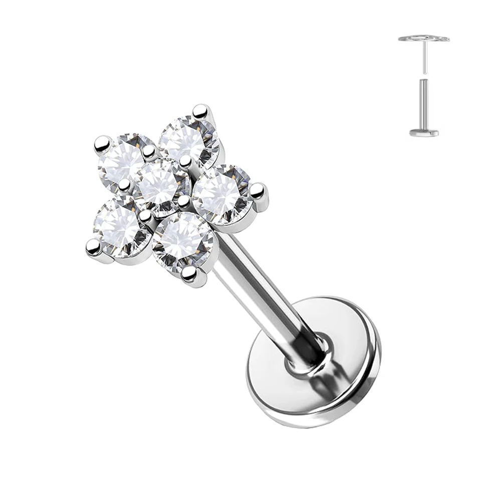 1 Stück Schmetterlings-Herz-Anhänger Piercing-Ohrringe G23 Titan Flache Rückseite Push-In Blumen-Labret-Stud Tragus Knorpel Körperschmuck – Detail 13
