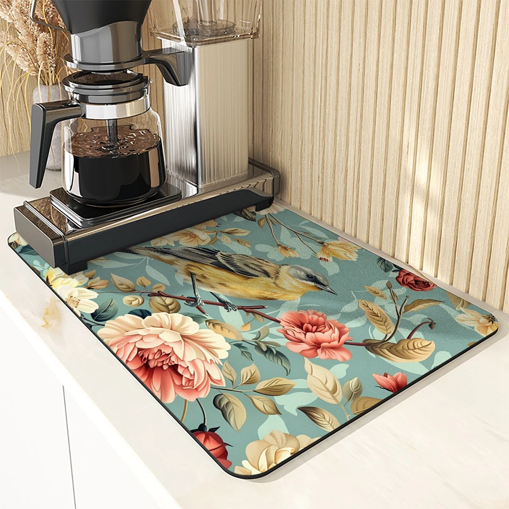 Coffee Tablewear Drain Pad Chinese Style Bathroom Square Absorbing Anti-slip Dry Mat  Placemat Dishes Cup Splash Proof Drainer