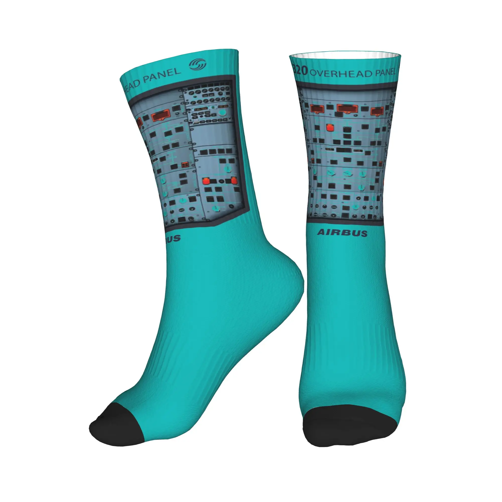 

All Seasons AIRBUS A320 OVERHEAD PANEL Sport Middle Tube Socks Sweat Absorbing Crew Socks Funny Stockings for Men Women