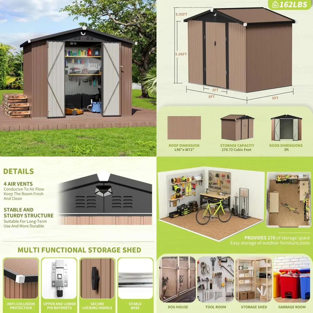 

Большой водонепроницаемый навес для хранения на открытом воздухе 8x6 с запираемой дверью для использования на заднем дворе