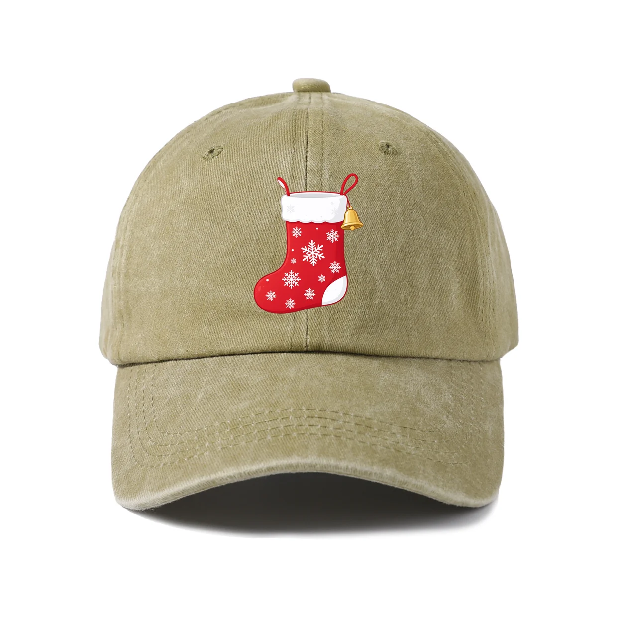 Red Christmas Stocking Graphic Vintage Washed Baseball Cap, Adjustable Unisex Dad Hat, Casual Gift