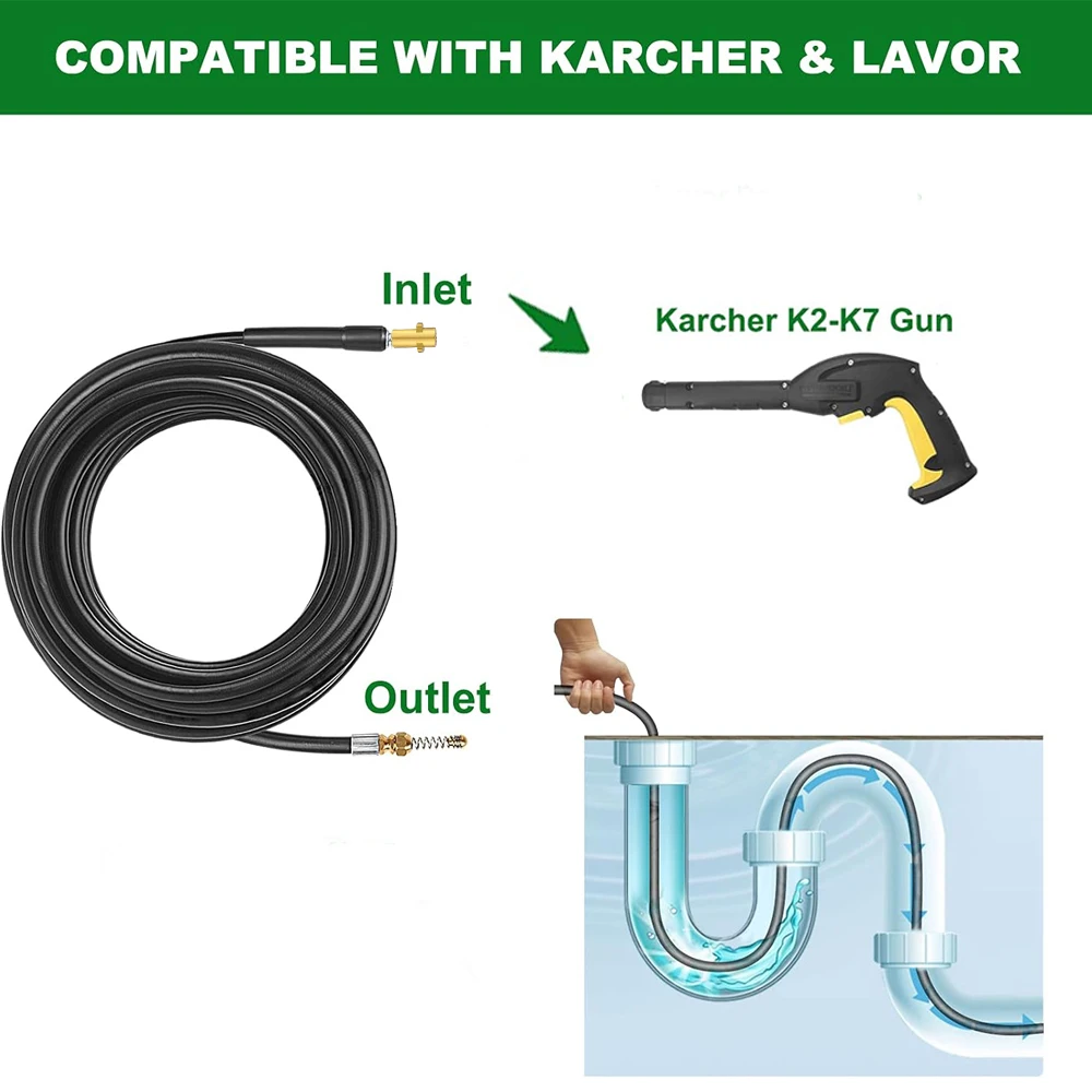 ROUE Sewer and Sewage Pipe Unblocker Cleaning Cable High Pressure Hose Nozzle High Washing Hose for Karcher K2 K3 K4 K5 K6 K7