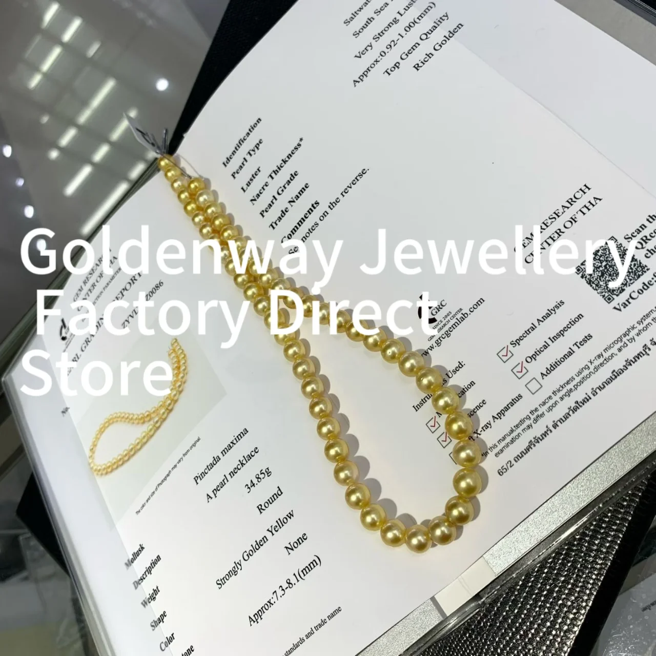 Certificated Gorgeous South Sea Golden Pearl Choker 7.3-8.1mm Rich Golden Nanyang Pearl Bead String Necklace Treasures Jewelry