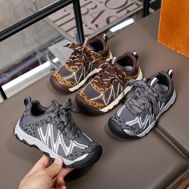 Kids'Casual Shoes PU Leather Fashion Winter Flat Sports Shoes For Children Anti-slip Warm Grey Brown Shoes Size 26-37