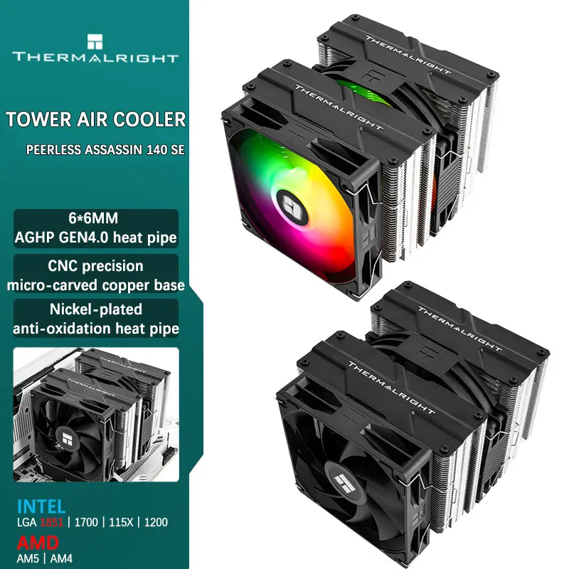 

Thermalright Peerless Assassin 140 SE Air-cooled CPU Cooler 6*6MM Nickel plating Heat Pipe AGHP Gen 4.0 support LGA1851/1700 AM5