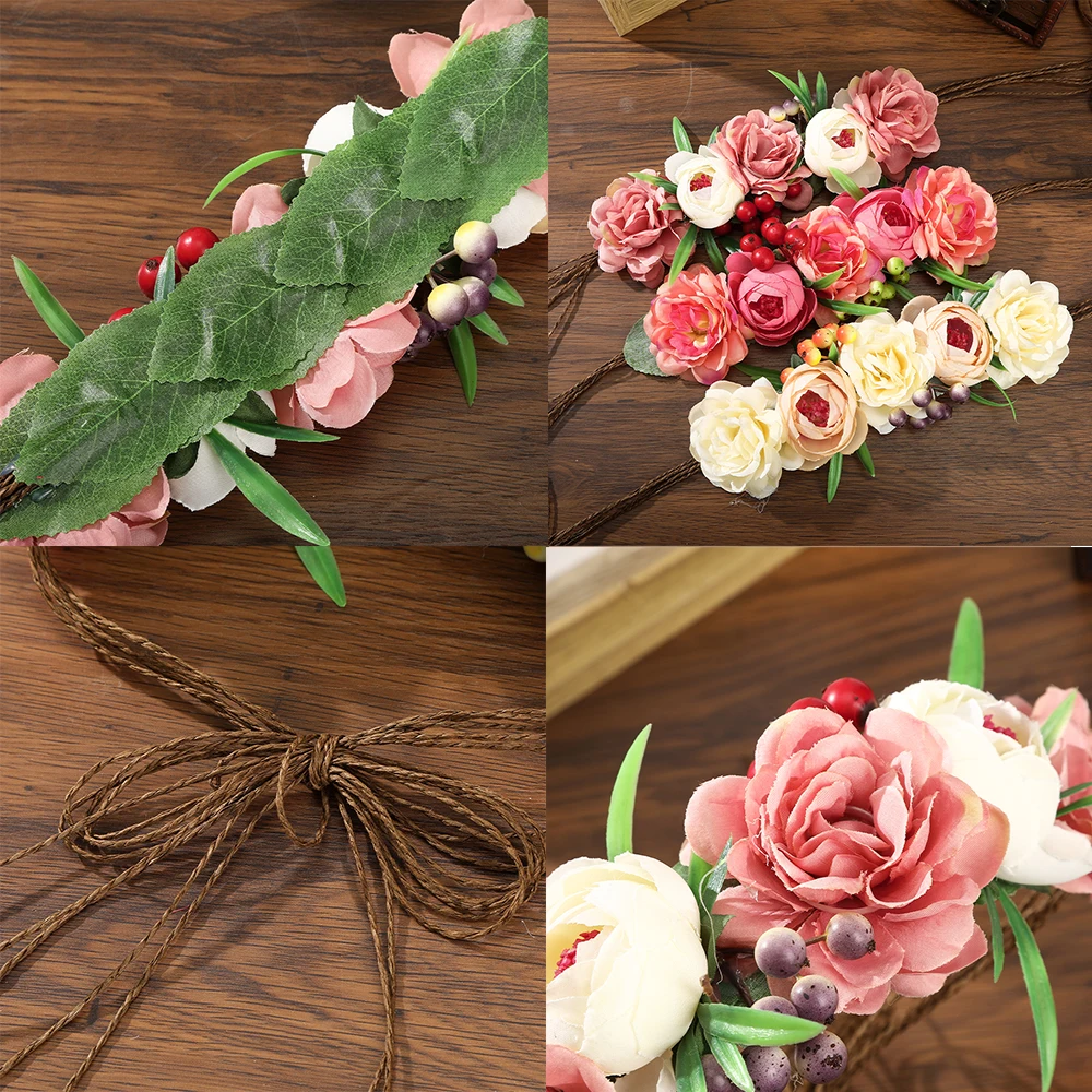 AWAYTR New Flowers Wreath Crown Festival Headband Women Hair Accessories Headdress Girl Floral Garland Wedding Floral Headwear