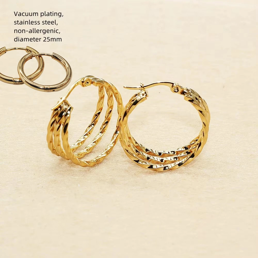 Hoop Earrings 25mm Hypoallergenic 2pc Lot Stainless Steel Round Women Warp Choose Brief Style Fashion Jewelry