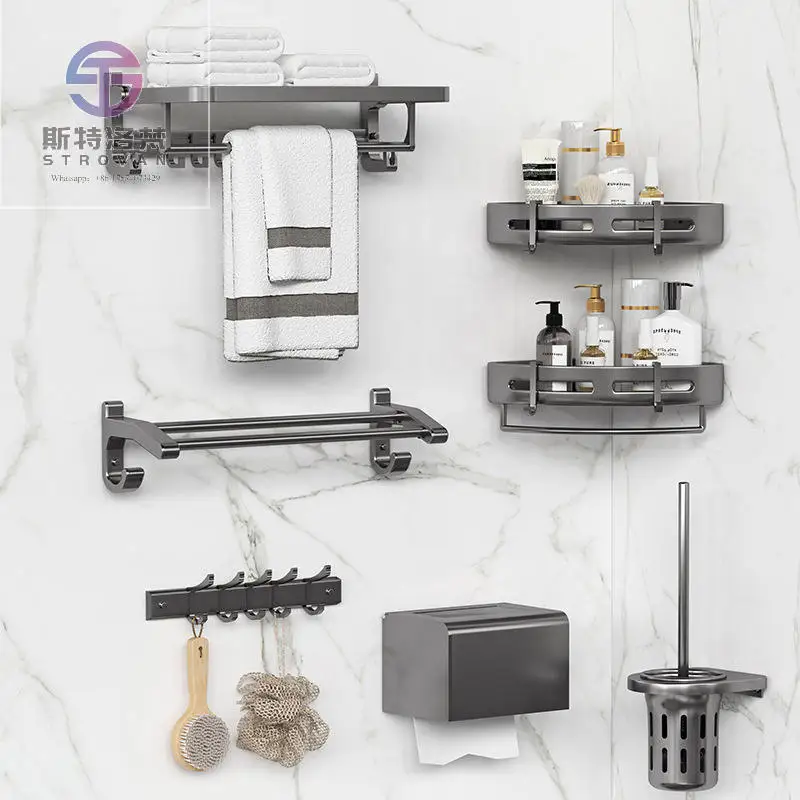 

Wall Mounted Aluminum Gray Toilet Bathroom Accessories Set Washroom Fittings Bathroom Hardware Set Bathroom Accessories Sets