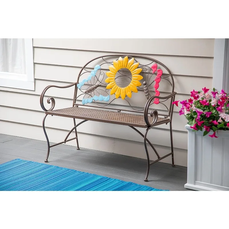 Weatherproof Sunflower with Butterflies Outdoor Bench | Holds Up to 400 lbs | Furniture for Lawn Garden Patio Porch Park Deck