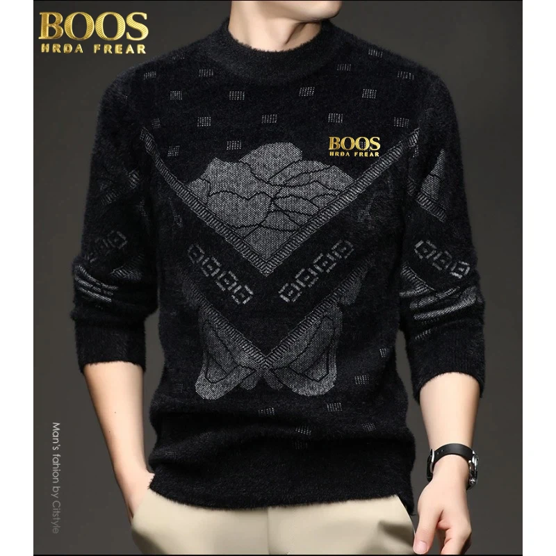 الشتاء الرجال الثقيلة تقليد المنك المخملية سترة تدفئة قاع قميص طويل الأكمام جولة الرقبة بالإضافة إلى سترة سميكة المخملية #4