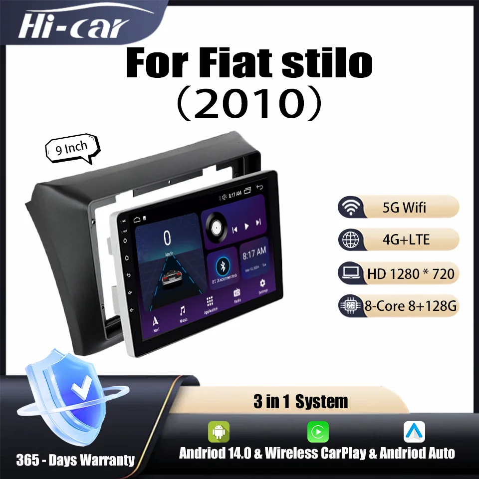 Car Radio For Fiat Stilo 2010 Android 14 & Wireless Carplay & Android Auto GPS Multimedia WIFI+4G Head Unit Video Stereo Player