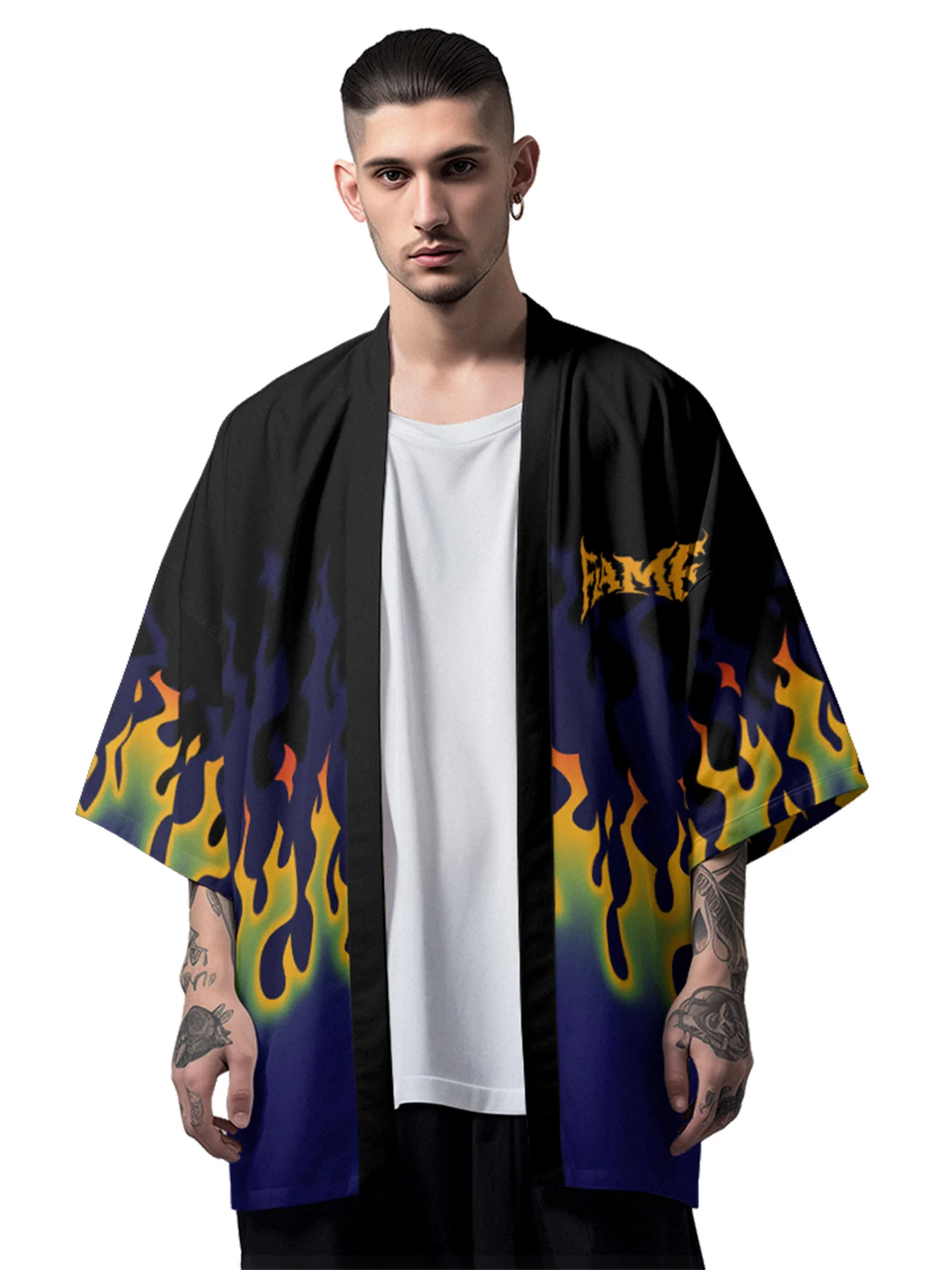 

Summer Samurai Kimono Vintage Flame Haori Traditional Kimono Japanese Yukata Men Shirt Cosplay Robe Women Fashion Cardigan