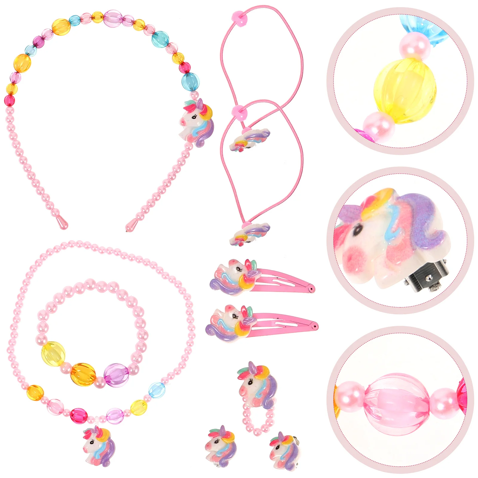 

Unicorn Jewelry Set For Girls Kids Necklace Bracelet Earrings Ring Hairpins Headband Play Dress Up Party Favor Gift Age 3 4 6