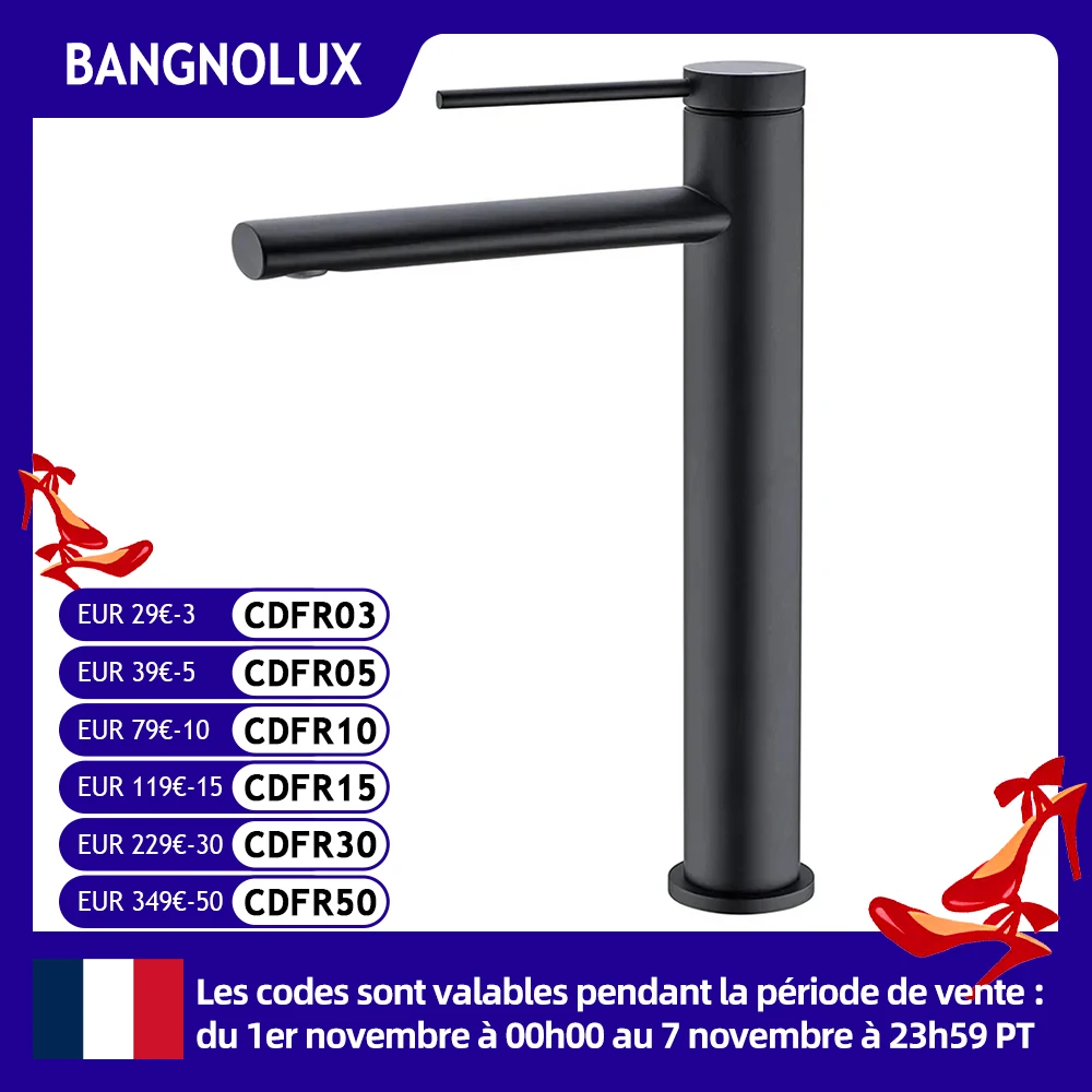 Bagnolux Traditional Brass Black Single Holder Hole Deck Mounted Bathroom Series Hot and Cold Mixing Water Basin Faucets