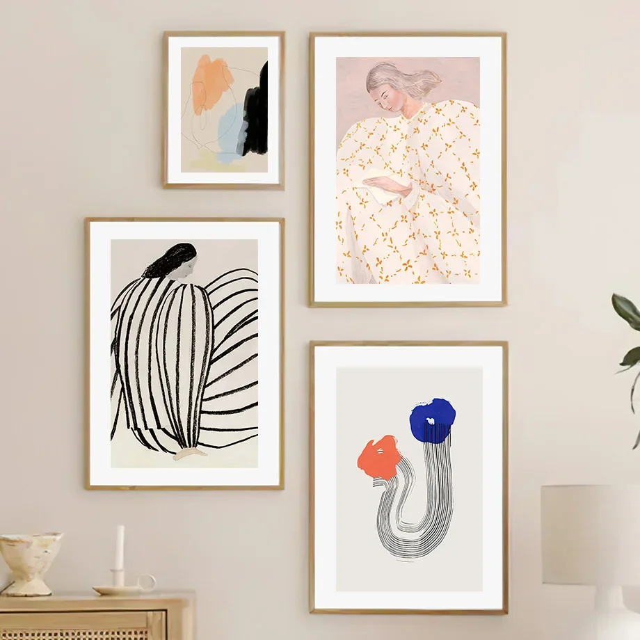 صوفيا ليند منامة امرأة مجردة الهندسة خط الشمال ملصق جدار قماش رسم مطبوع اللوحة فتاة صور لغرفة المعيشة ديكور