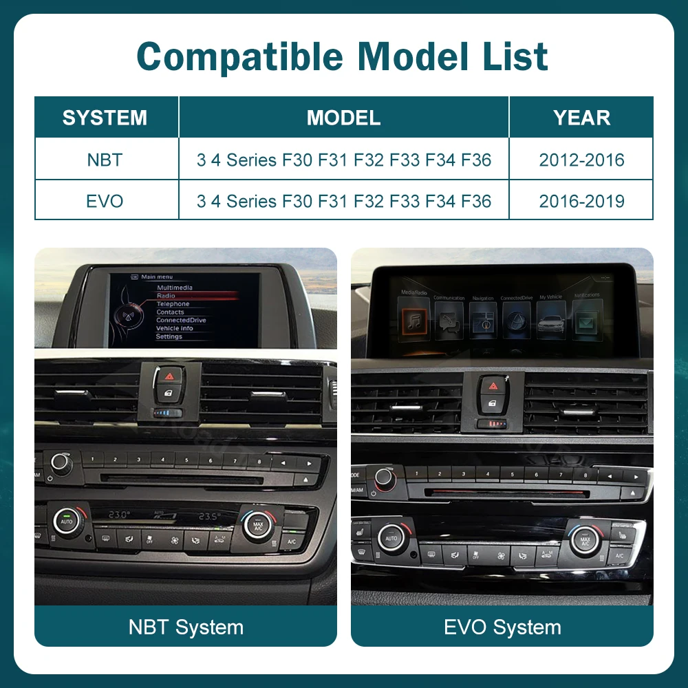 شاشة عرض الوسائط المتعددة اللاسلكية CarPlay Android مقاس 12.3 بوصة لسيارات BMW Series 3 4 F30 F31 F32 F33 F34 F36 2012-2019 #2