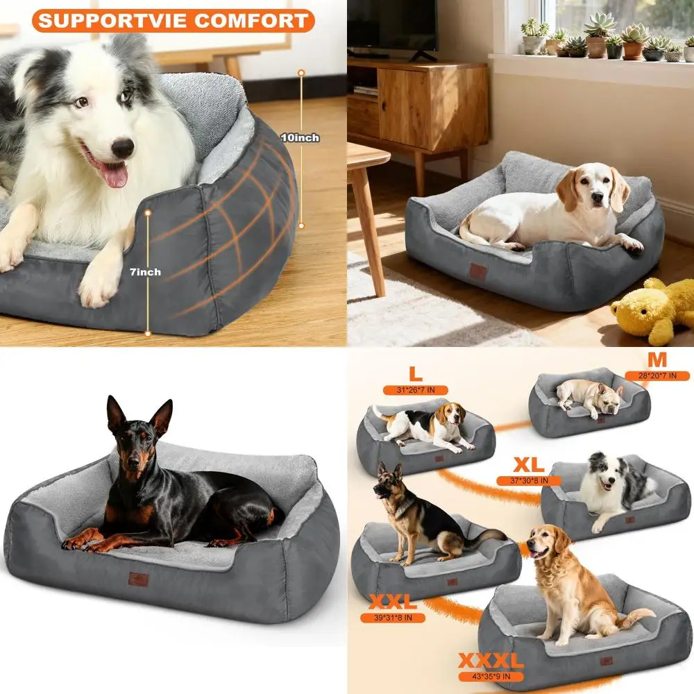 

Большая серая кровать-подушка для собак с высокой спинкой и нескользящим основанием, 39x31x9