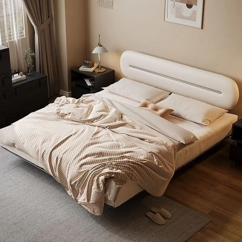 Carbon steel frame, ultra-thin bedside, medieval style, retro French style, small apartment bedroom, flush edge suspension bed