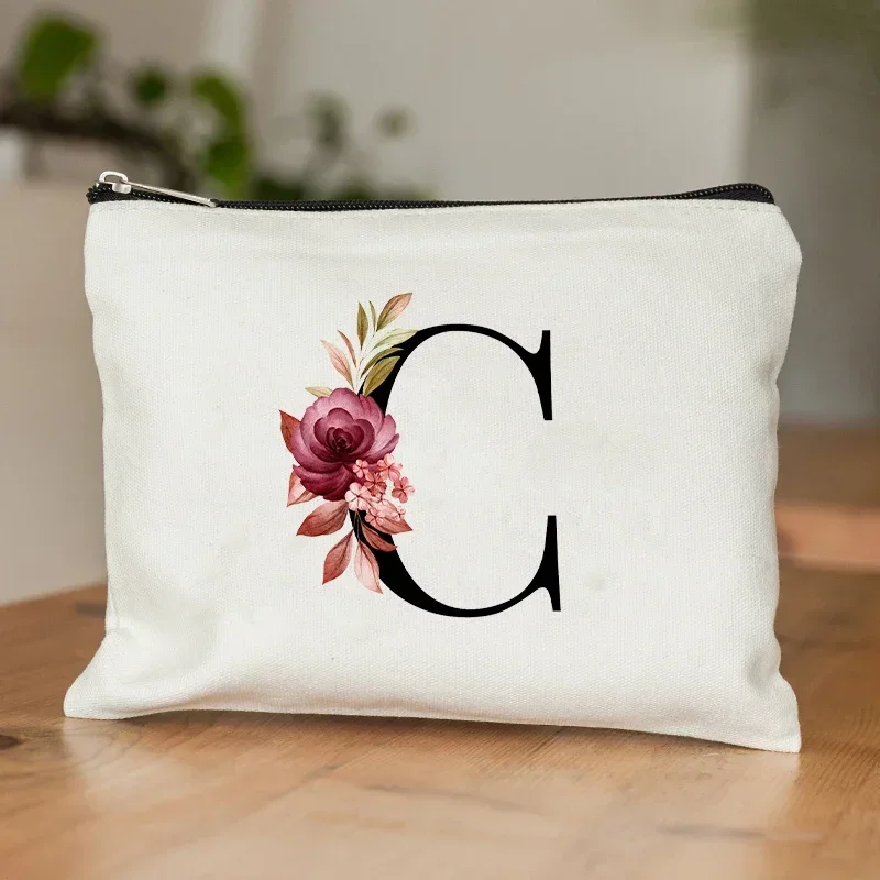 26 Letters Flower Makeup Bag Printed Bridesmaid Wedding Gift Graduation Teacher\'s Day Gift Storage Bag Travel perfume Side Bag