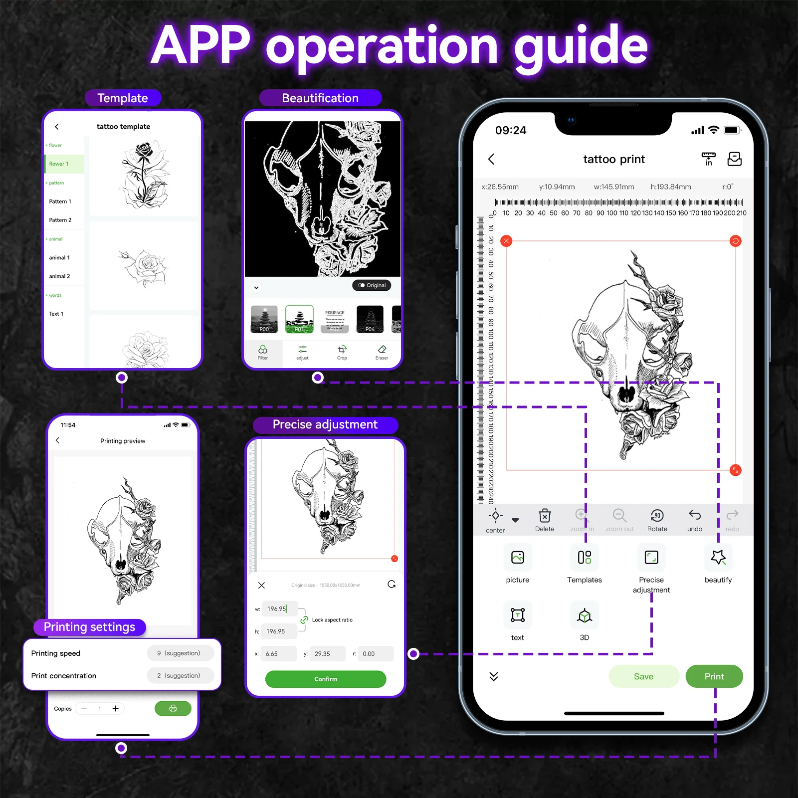 PeriPage P90_Piano طابعة استنسل الوشم مع ورق نقل A4 سماعة لاسلكية تعمل بالبلوتوث طباعة الوشم أندرويد/iOS/Windows/Mac
