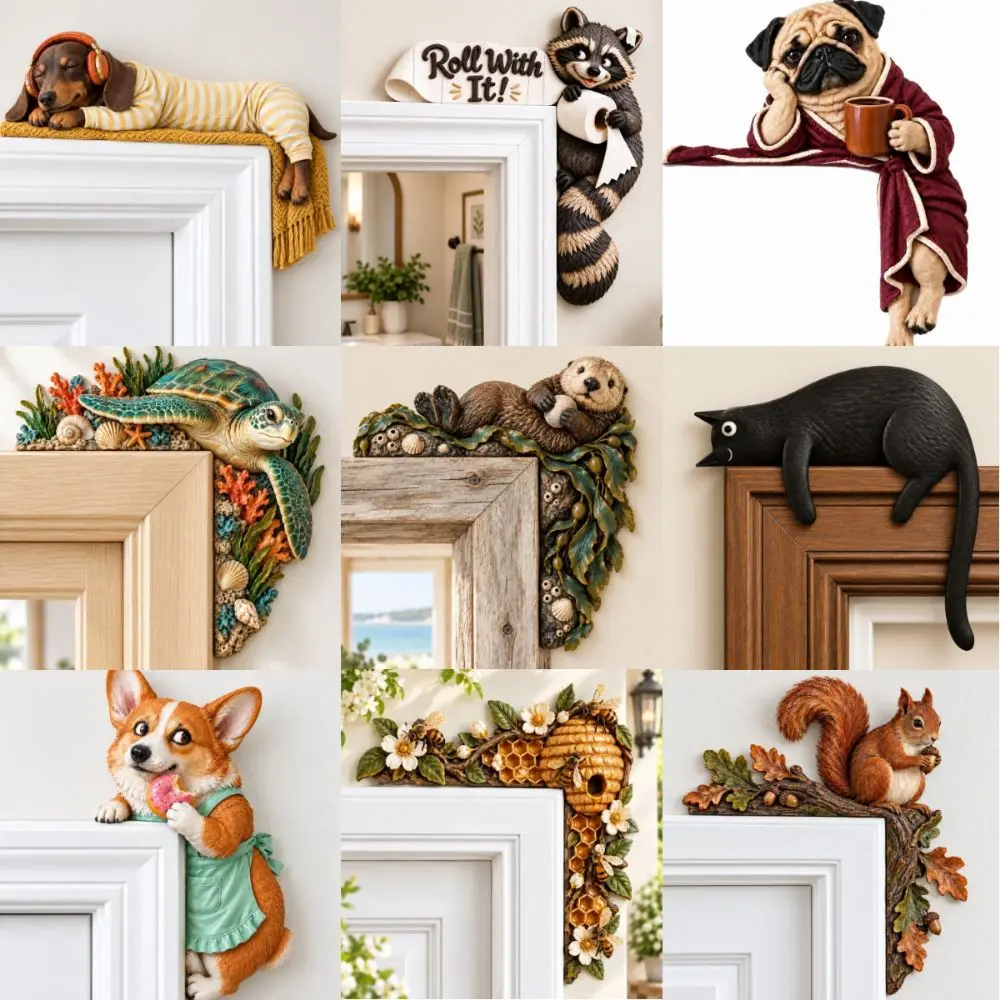 Animal Wooden Door Topper Vintage Double-sided Printing Door Corner Decor Creative L-shaped Wall Decoration Halloween