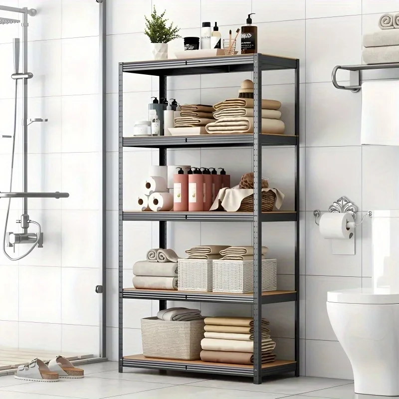 وحدة رفوف شبكية معدنية قابلة للتعديل من 5 طبقات شديدة التحمل - سعة تحميل 2000 رطل - منظم للمخزن والمرآب والمطبخ - 35.43 بوصة عرض