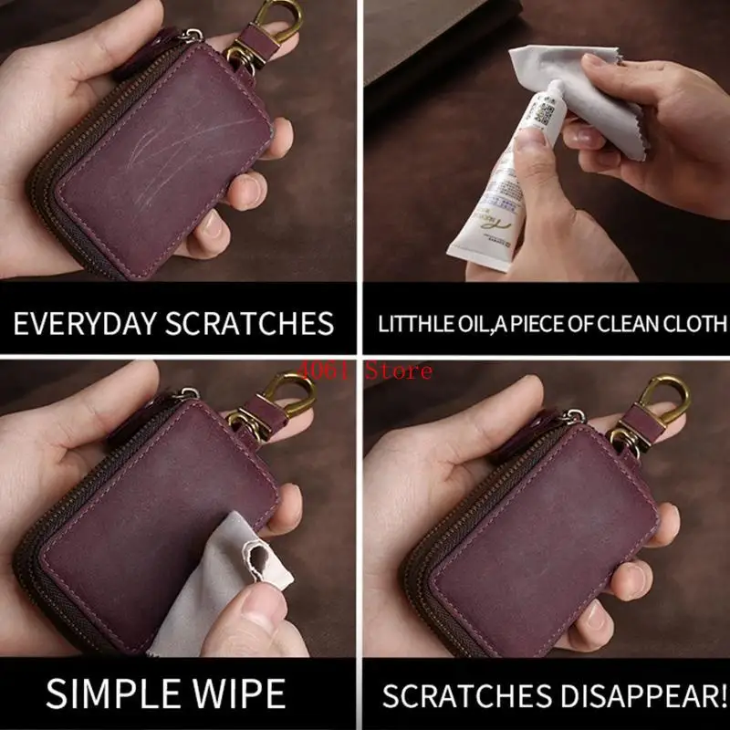 Portable Vintage Leather Holder Car for Key Purse Bag Double Pocket Zipper for Case Keychain Wallet