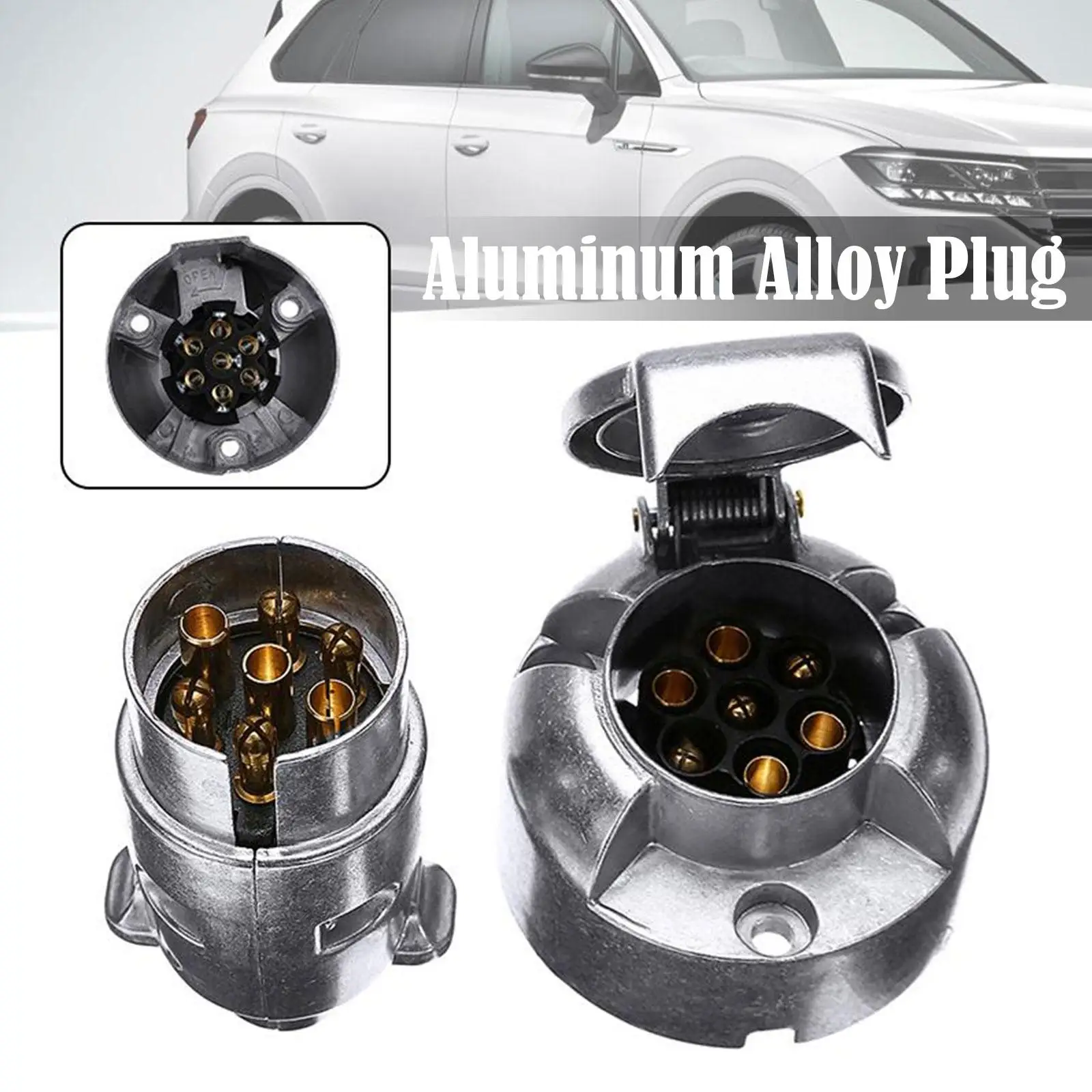 Auto 7-poliger großer runder Metallstopfen, reines Kupfer, Aluminiumlegierung, professioneller Ersatz für Wohnmobil, Wohnmobil, Autozubehör