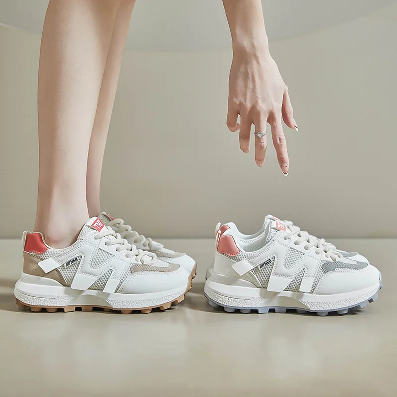 New Breathable Women Running Shoes No-Slip Thick-Soled Increase Air Mesh Female Girls Sneakers Fashion Sports Casual Size 35-40