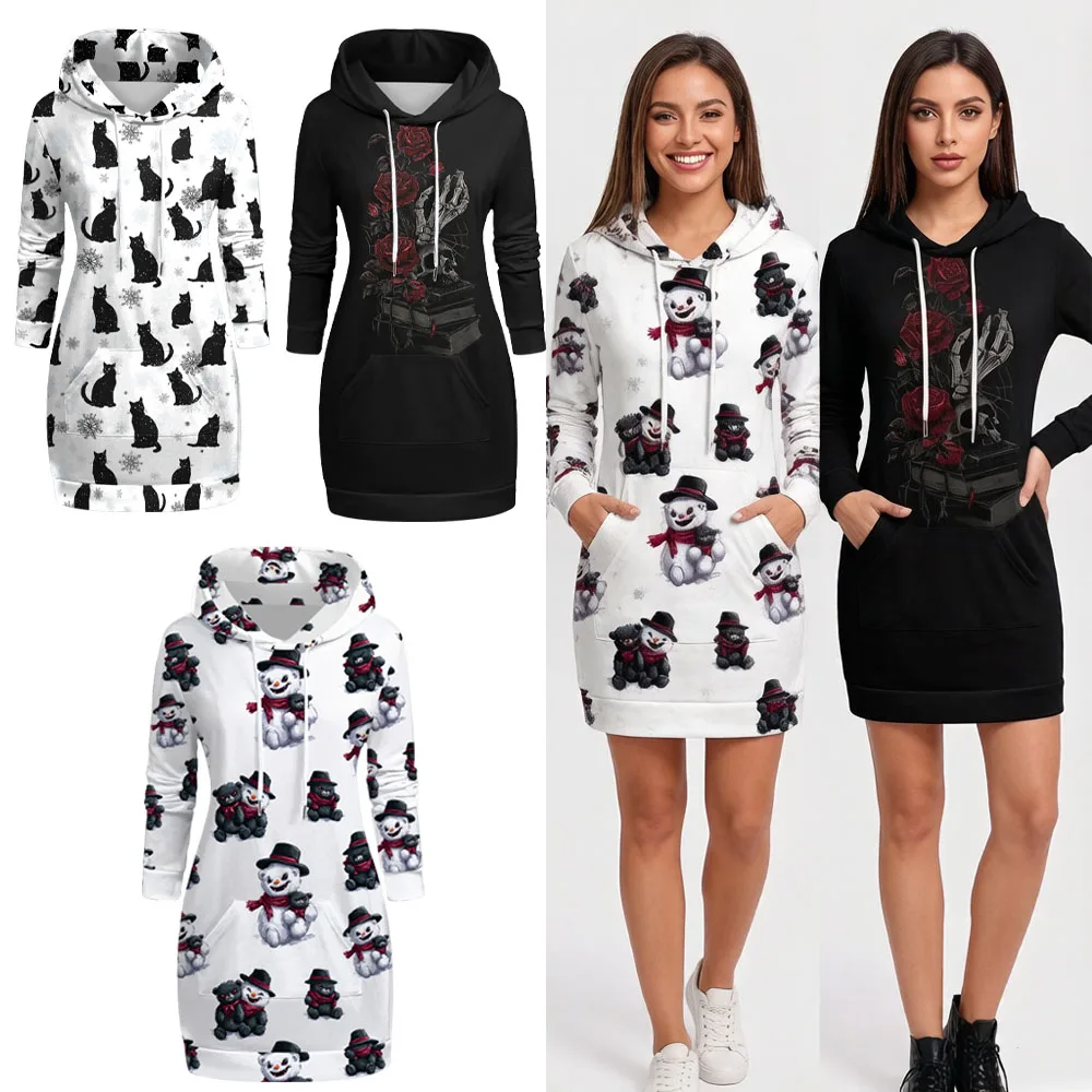 Plus Size Women\'s Sweatshirt Gothic Skull Skeleton Flower Book Printed Pullover Long Sleeves Hoodie 3D Graphic Pullover Tops