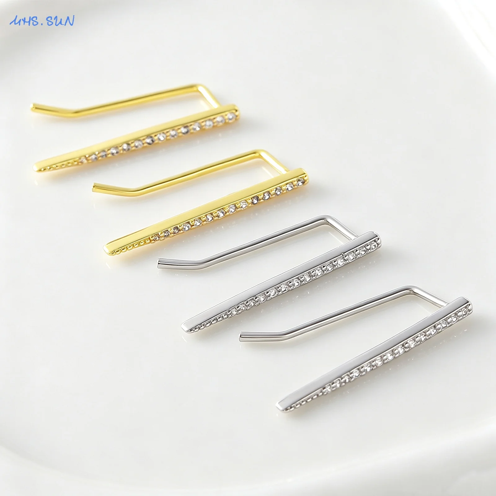 SUNSLL Fashion Gold/Silver Plated Line Fish Hook Long Needle Hoop Earrings With Zircon Inlaid Daily Commute Jewelry For Women