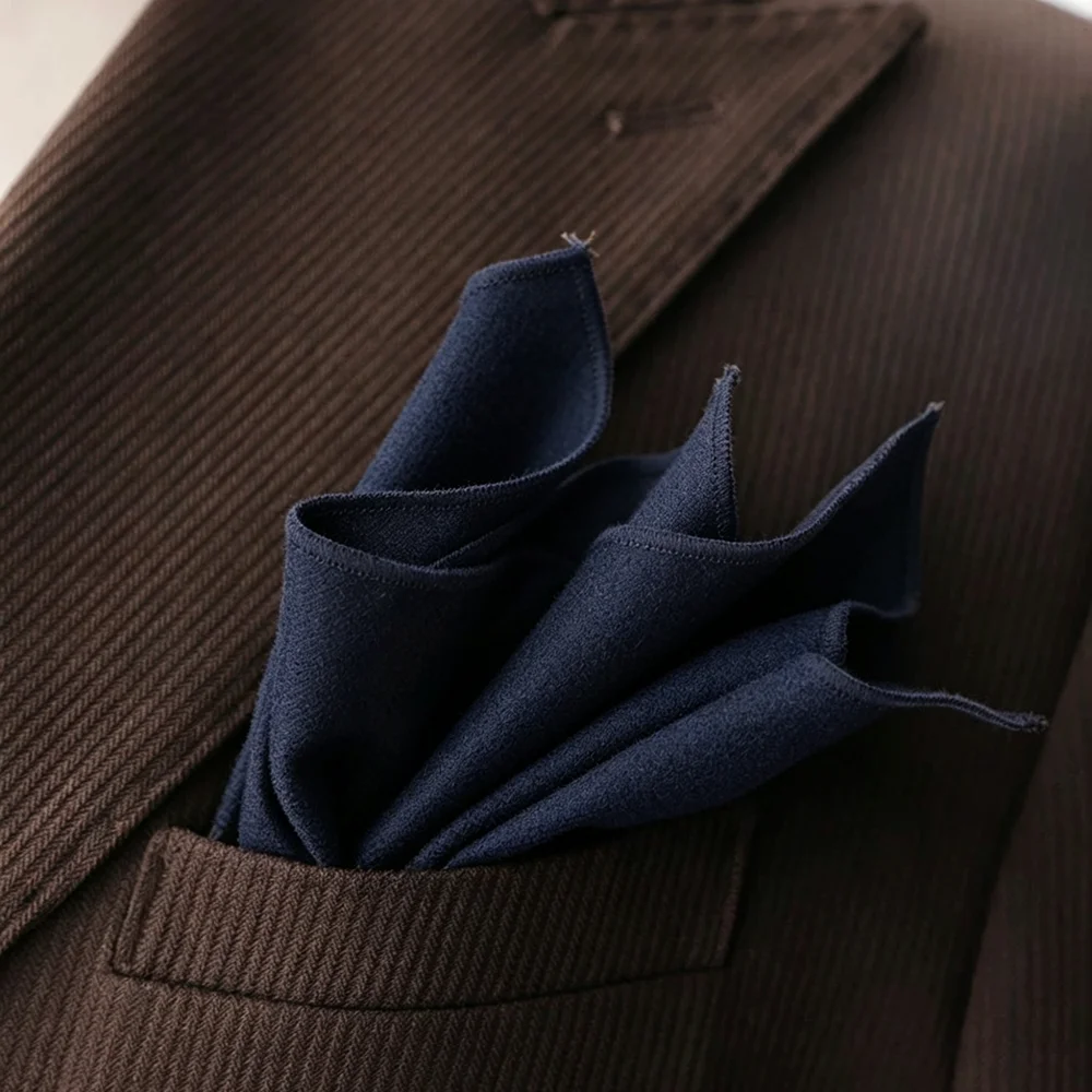 23cm Fashion Mens Wool Pocket Square Plaid Striped Solid Brown White Handkerchief Wedding Party Suit Hanky Knitted Towel Cravat