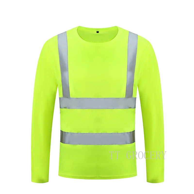 Protective Clothing Outdoor Work Men\'s Fluorescent T-shirt Summer Breathable Round Neck Loose Security Protection