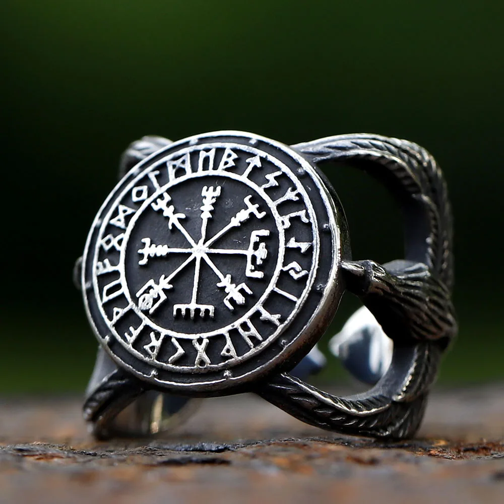 2023 NEW Men's 316L stainless steel rings Nordic VIKING Odin Vegvisir Double bird Amulet Jewelry Gifts free shipping