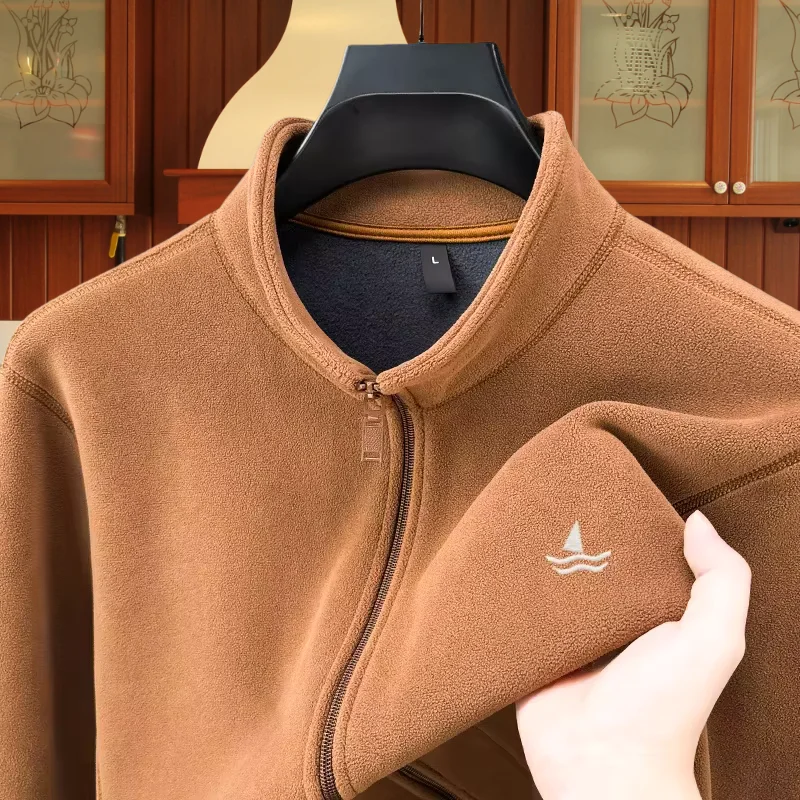 

Brand men's original exquisite sailboat embroidery zipper cardigan top for autumn and winter new comfortable velvet warm jacket