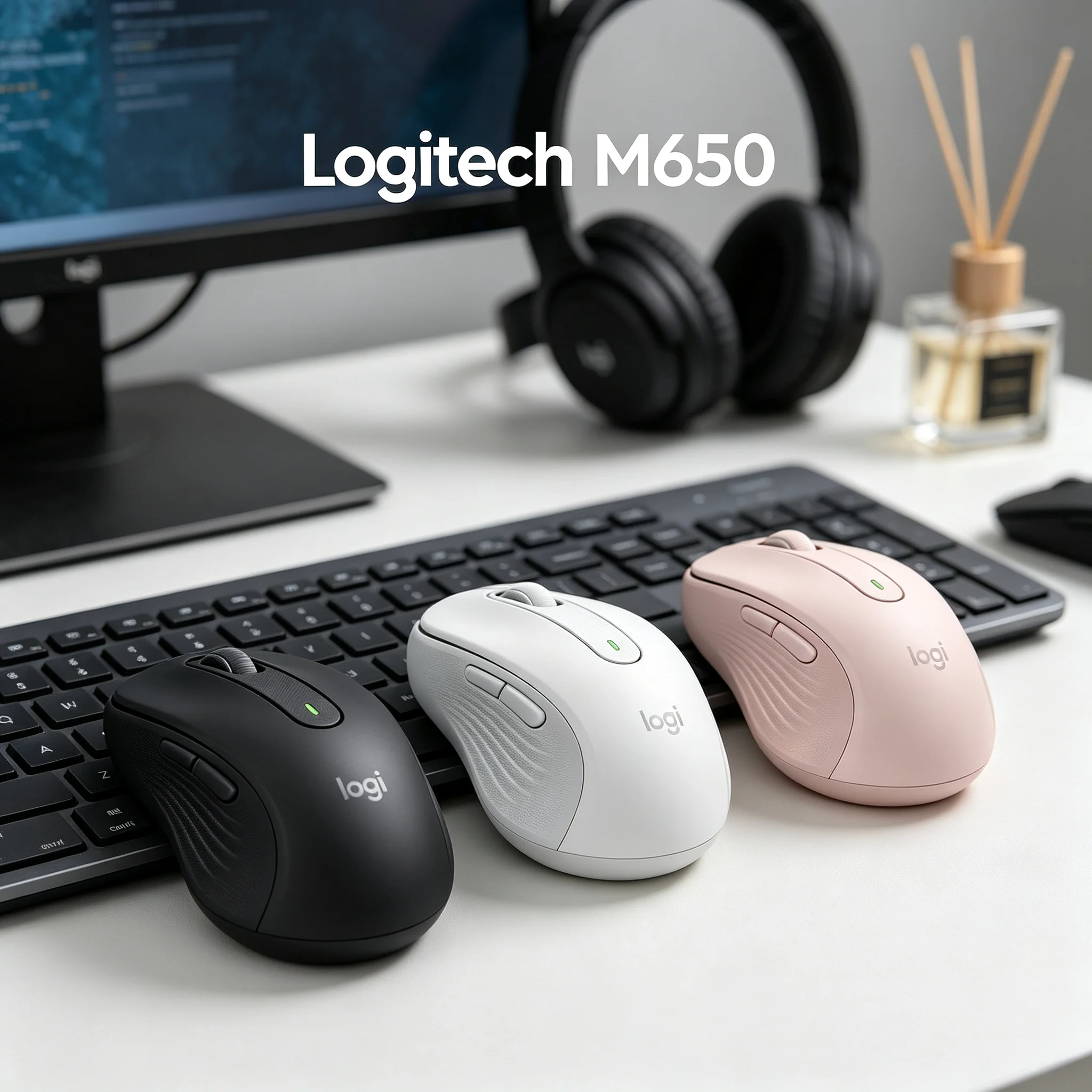 Logitech Signature M650 Ergonomic Wireless Silent Mouse Low Noise Click Multi Device Pairing 24 Months Battery Life Comfort Cont