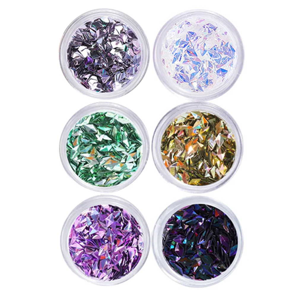 6pcs Pink Cute Nail Glitter Set Holographic Nail Powder Flakes Manicure Ultra Thin Nail Art Sequin Chromes Pigment