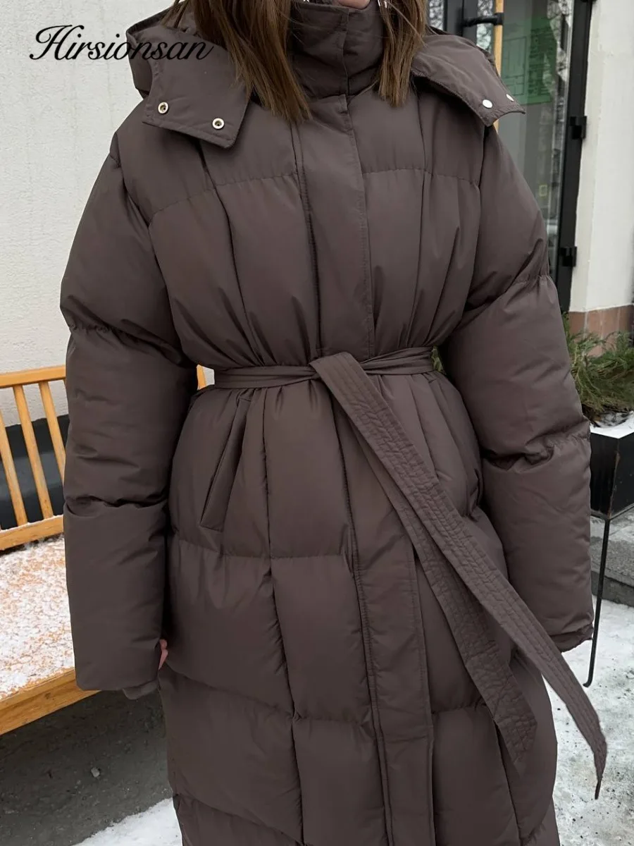 Hirsionsan 2025 Casual Waist Slimming Hooded Long Bread Cotton Jacket for Women, Thickened Warm Cotton Jacket, Brown Color