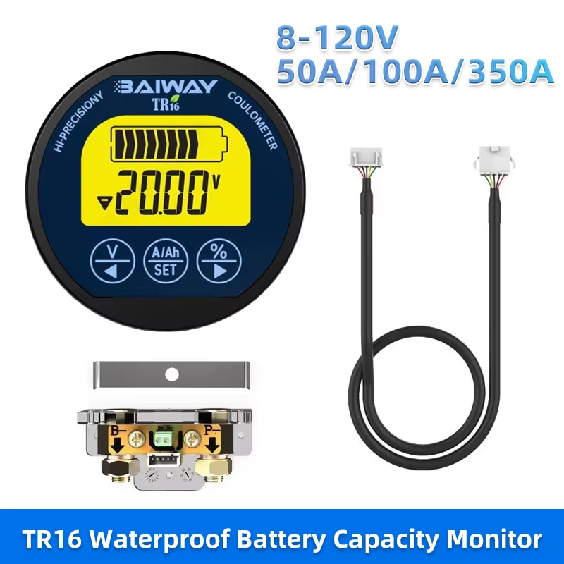 TR16 8-120V Waterproof Battery Capacity Monitor for Electric Vehicle Coulomb Counter Meter Lithium Lipo Lifepo4 Battery Tester