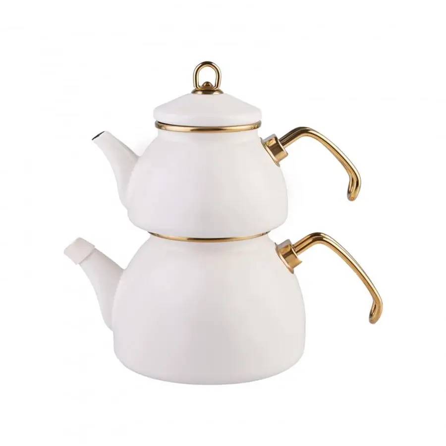 

Retro Teapot Set Cream, Enamel, Teapot Lid 1.1 lt, 2.4 lb, Tea Kettle 2.3 lt, 5 lb, Titanium Coated Handles, Suitable for Induct