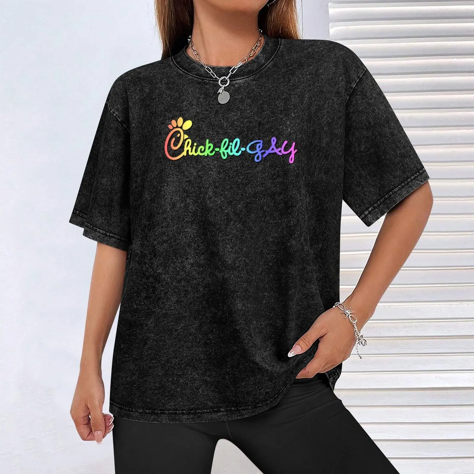 Pastel Chick-fil-GAY T-Shirt Basic Daily Outfit Short Sleeve Tee view 4