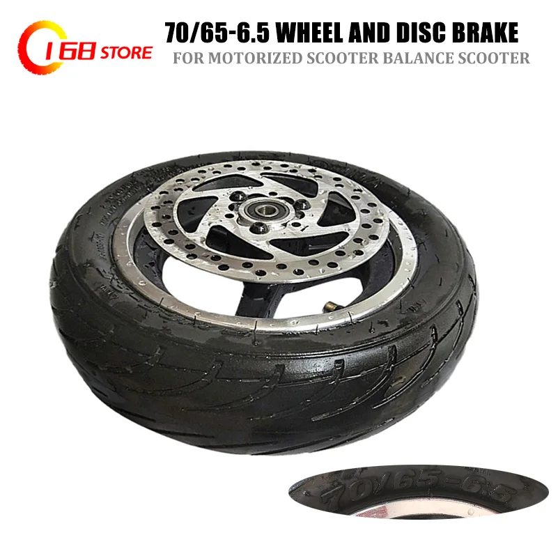 High quality 10 inch Front wheel 70/65-6.5 tyre tubeless vacuum tire and alloy  hub with Brake disc for electric scooter