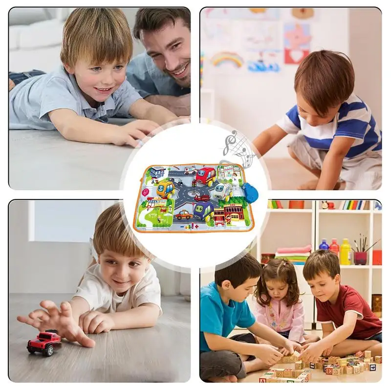 พรมจราจรสําหรับเด็ก Musical Early Learning พรมจราจรแบตเตอรี่ขับเคลื่อนแผนที่พรม Stable KidsRugs สําหรับเด็กผู้หญิง