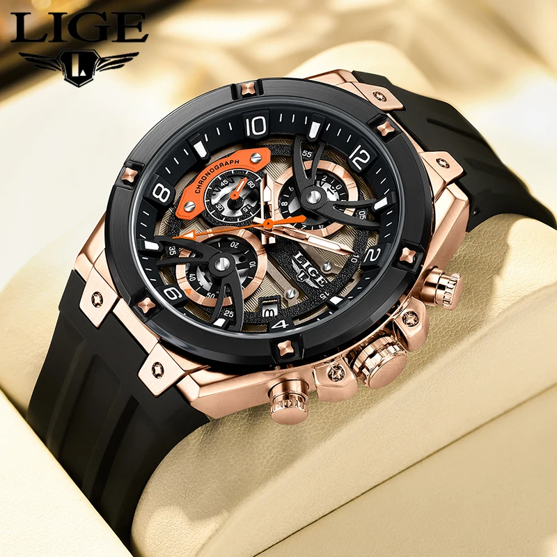

LIGE TOP luxury watches mens stylish business waterproof silicone quartz wristwatch clock Men's Fashion Watch relogios masculino