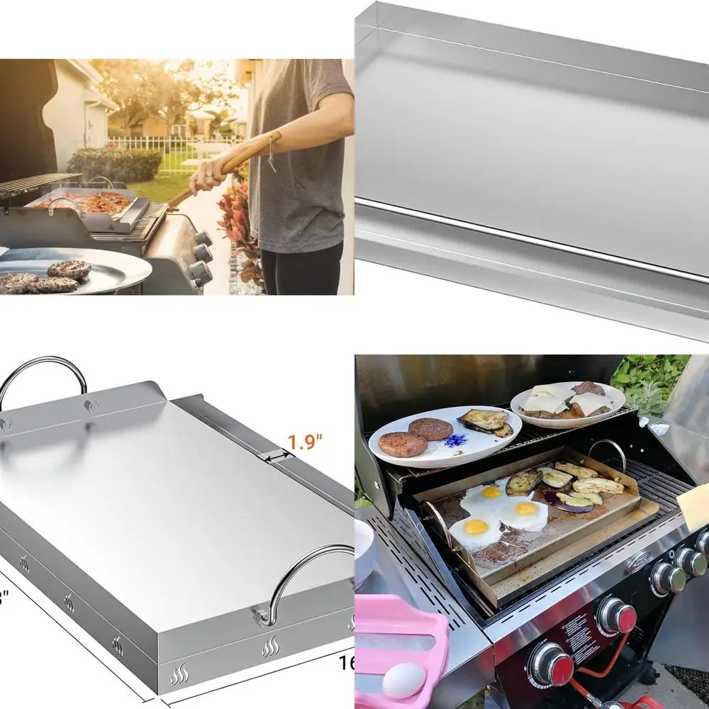 

Universal 23x16 Stainless Steel Griddle with Grease Channel for Gas/Charcoal Grills, Tailgating, Camping