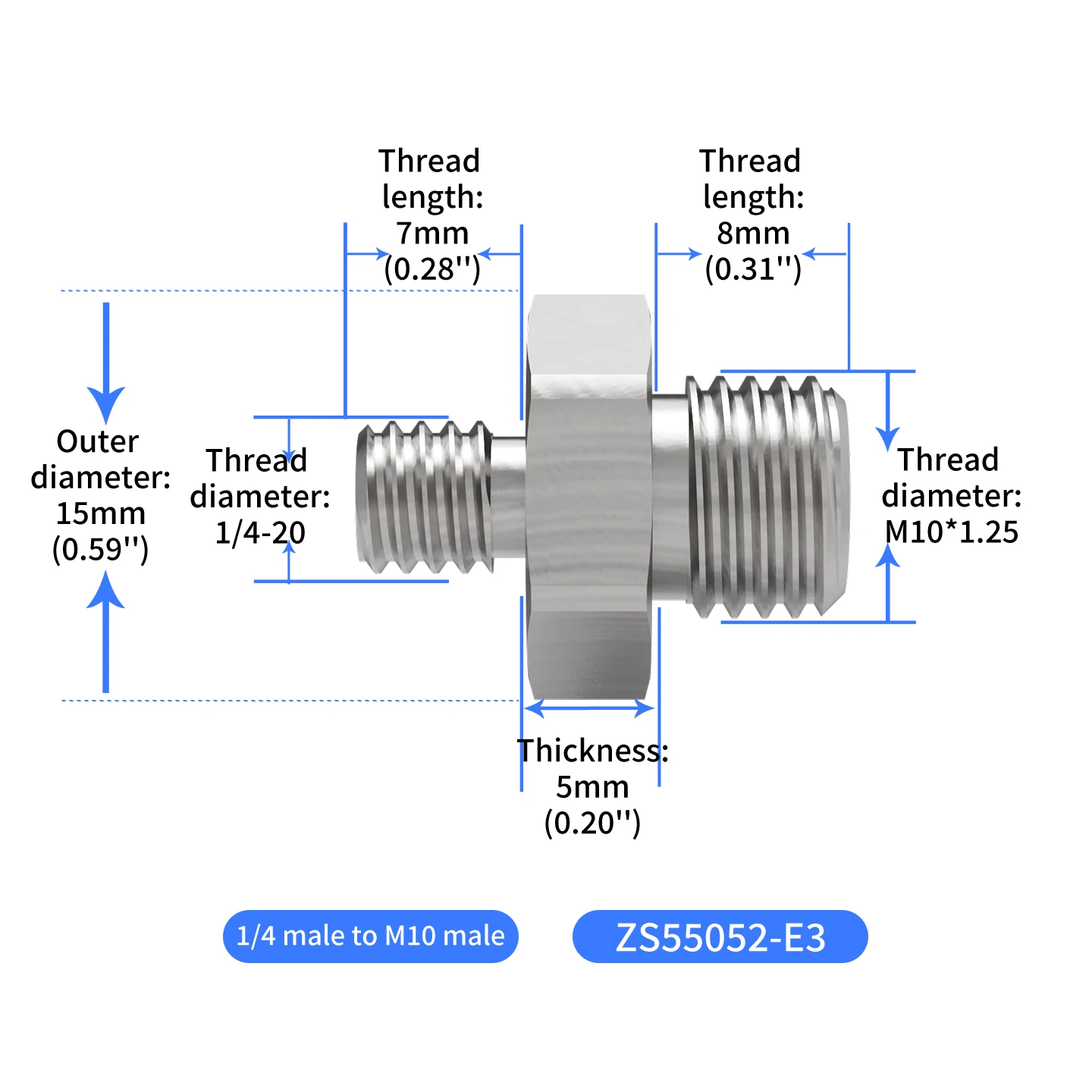 Edelstahl CNC 1/4"-20 Doppel-Außengewinde-Adapter Sechskantschraube 1/4 auf M6 M8 M10 3/8 für Kamera-Stativ, Handy, Action-Kamera – Detail 11