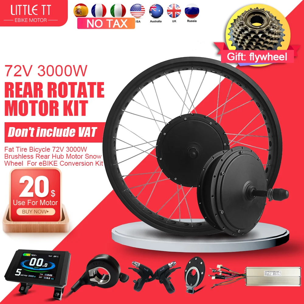 

Ebike Fat Tire Conversion Kit 72V 3000W Brushless Hub Motor Wheel Dropout 170mm 20 24 26inch For Electric Bike Conversion Kit